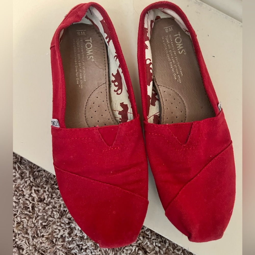 Toms Vibrant Red Canvas Slip-Ons